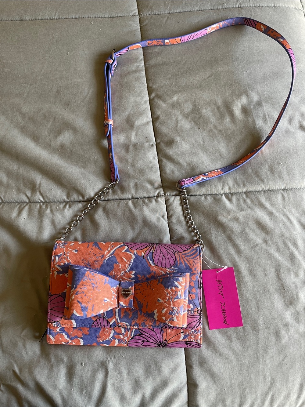 Betsey Johnson Butterfly XODANI Purple Orange Floral Bow Crossbody Shoulder Bag